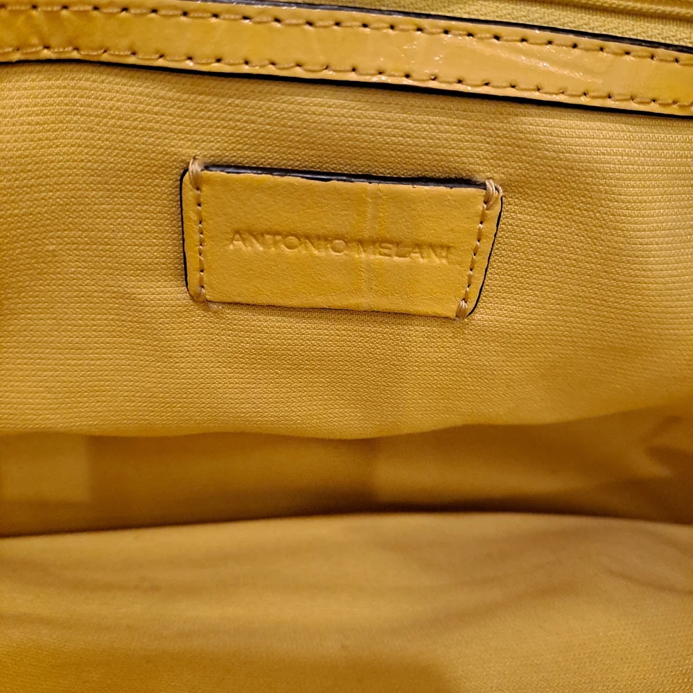 ANTONIO MELANI Vintage Yellow Faux Leather Croc Embossed Summer Tote Bag - Picture 7 of 10